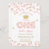 Eerste verjaardag Prinses Roze Gouden Glitters Kaart (Voorkant / Achterkant)