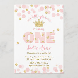 Eerste verjaardag Prinses Roze Gouden Glitters Kaart