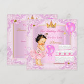 Eerste verjaardag prinses Tiara Girl Pink Brunette Kaart (Voorkant / Achterkant)