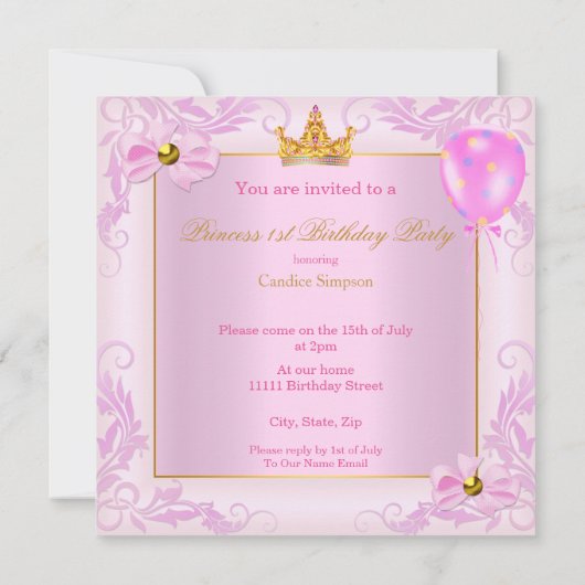 Eerste verjaardag prinses Tiara Girl Pink Brunette Kaart (Achterkant)