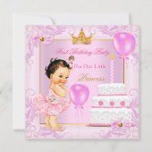 Eerste verjaardag prinses Tiara Girl Pink Brunette Kaart (Voorkant)