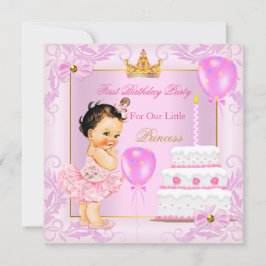 Eerste verjaardag prinses Tiara Girl Pink Brunette Kaart