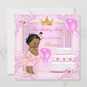 Eerste verjaardag prinses Tiara Girl Pink Ethnic Kaart