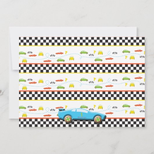 Eerste verjaardag raceauto uitnodiging (Achterkant)