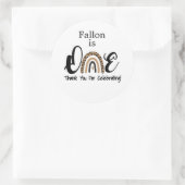 Eerste verjaardag, Rainbow-uitnodiging, ÉÉN Ronde Sticker (Tas)