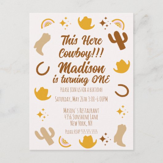 Eerste verjaardag Rainbows Rodeos Groovy Birthday Briefkaart (Voorkant)