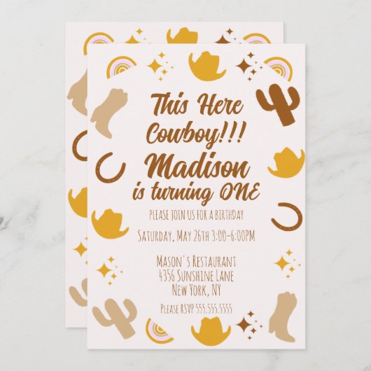 Eerste verjaardag Rainbows Rodeos Groovy Birthday Kaart (Voorkant / Achterkant)