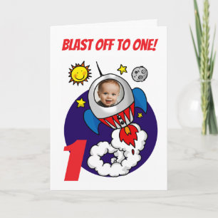 Eerste verjaardag Raket Blast Off Naar Eén Kind Fo Kaart