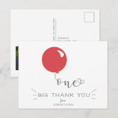 Eerste verjaardag Rode Ballon Bedankbericht kaart (Voorkant / Achterkant)