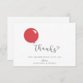 Eerste verjaardag rode ballon dank u bedankkaart (Voorkant / Achterkant)