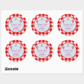 Eerste verjaardag Rode Gingham Vis Bedankt Ronde Sticker (Vel)