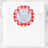 Eerste verjaardag Rode Gingham Vis Bedankt Ronde Sticker (Tas)
