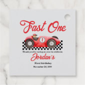 Eerste verjaardag rode race auto snel een bedankjes labels (Achterkant)