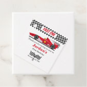 Eerste verjaardag rode race auto snel een bedankjes labels (In situ)