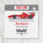 Eerste verjaardag rode race auto snel een bedankjes labels (Achterkant)