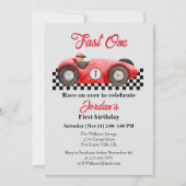 Eerste verjaardag rode race auto snel een kaart (Voorkant)