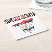 Eerste verjaardag rode race auto snel een kartonnen onderzetters (Schuin)