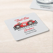 Eerste verjaardag rode race auto snel een kartonnen onderzetters (Schuin)