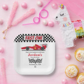 Eerste verjaardag rode race auto snel een papieren bordje (Feest)