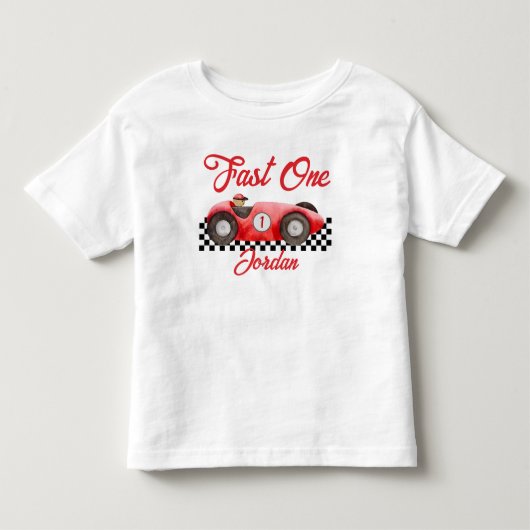 Eerste verjaardag Rode raceauto Snelheidsduivel Kinder Shirts (Voorkant)