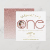 Eerste Verjaardag Roos Gouden Glitter Fotouitnodig Kaart (Voorkant / Achterkant)