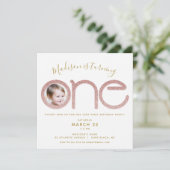 Eerste Verjaardag Roos Gouden Glitter Fotouitnodig Kaart (Staand voorkant)