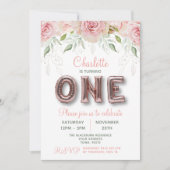 Eerste verjaardag Roos goudroze ballon Kaart (Voorkant)