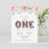 Eerste verjaardag Roos goudroze ballon Kaart (Staand voorkant)