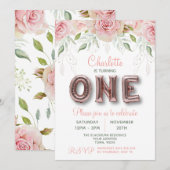 Eerste verjaardag Roos goudroze ballon Kaart (Voorkant / Achterkant)