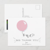 Eerste verjaardag Roze ballon Bedankkaart Briefkaart (Voorkant / Achterkant)