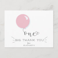 Eerste verjaardag Roze ballon Bedankt kaart