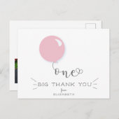 Eerste verjaardag Roze ballon Dank je wel kaart (Voorkant / Achterkant)