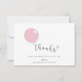 Eerste verjaardag roze ballon dank u bedankkaart