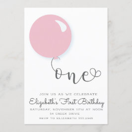 Eerste verjaardag roze ballon uitnodiging