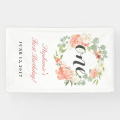 Eerste Verjaardag Roze Bloemenkrans Een Banner (Horizontaal)