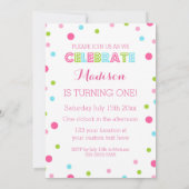 Eerste verjaardag roze Confetti foto uitnodiging (Achterkant)