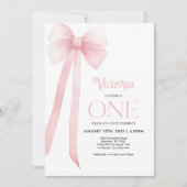Eerste verjaardag Roze Coquette Bow Uitnodiging (Voorkant)
