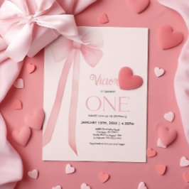 Eerste verjaardag Roze Coquette Bow Uitnodiging
