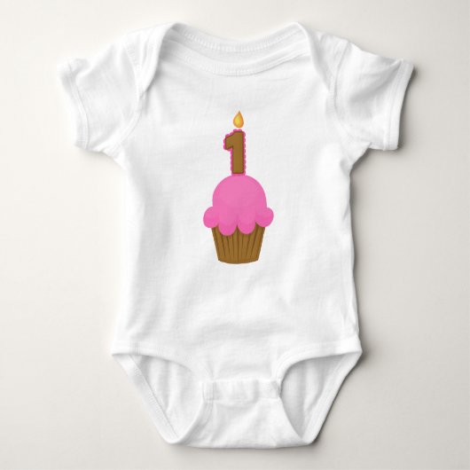 Eerste verjaardag Roze Cupcake Romper (Voorkant)