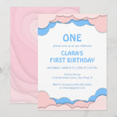 Eerste verjaardag roze en blauw papier kaart (Voorkant / Achterkant)