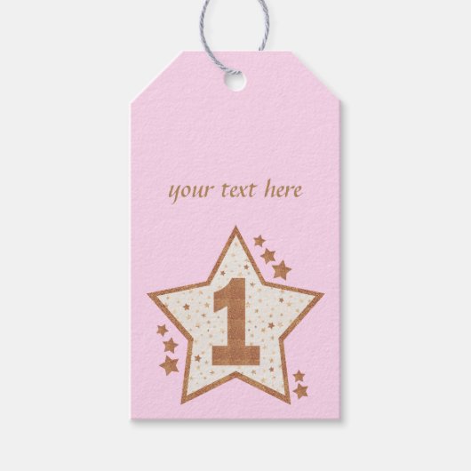 Eerste verjaardag Roze en Gold Star Cadeaulabel (Voorkant)