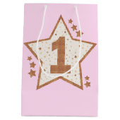 Eerste verjaardag Roze en Gold Star Medium Cadeauzakje (Achterkant)