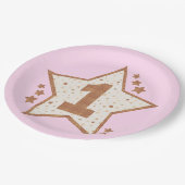 Eerste verjaardag Roze en Gold Star Papieren Bordje (Gekanteld)