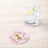 Eerste verjaardag Roze en Gold Star Ronde Kartonnen Onderzetter (Insitu)