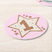Eerste verjaardag Roze en Gold Star Ronde Kartonnen Onderzetter (Gebogen)