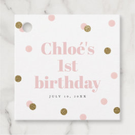 Eerste verjaardag roze en goud bedankjes labels