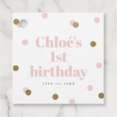 Eerste verjaardag roze en goud bedankjes labels (Voorkant)