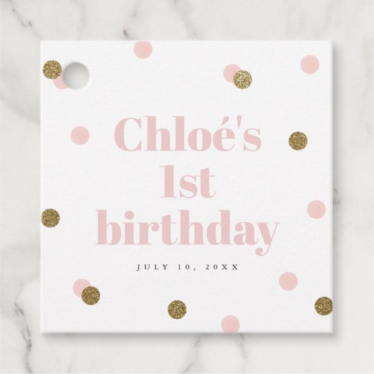 Eerste verjaardag roze en goud bedankjes labels (Voorkant)