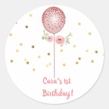 Eerste Verjaardag Roze en Gouden ballon stickers