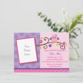 Eerste verjaardag roze en Paarse oowl Kaart (Staand voorkant)